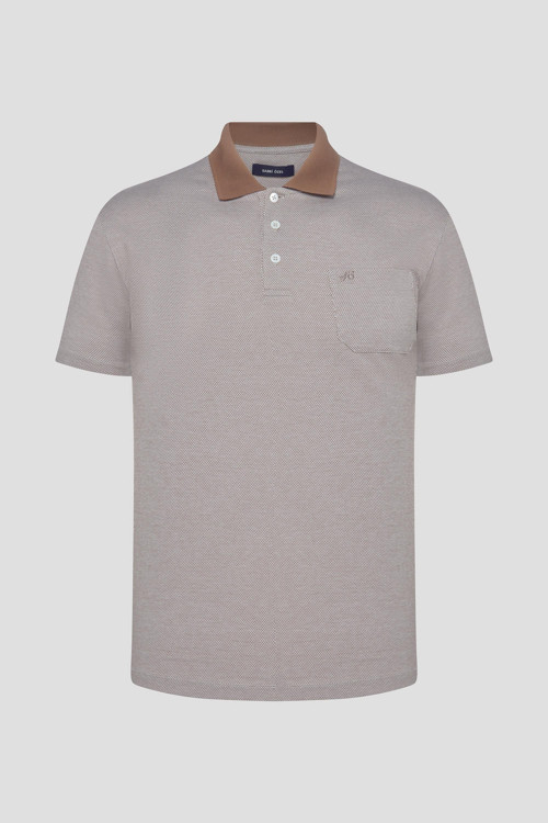 Cep Detaylı Jakar Desenli Polo Yaka Erkek T-Shirt Kahve