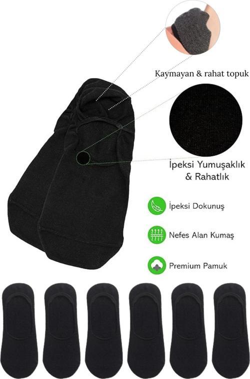 Kadın - Erkek Düz Desen (6 ÇİFT) Pamuklu Terletmez Babet Çorap