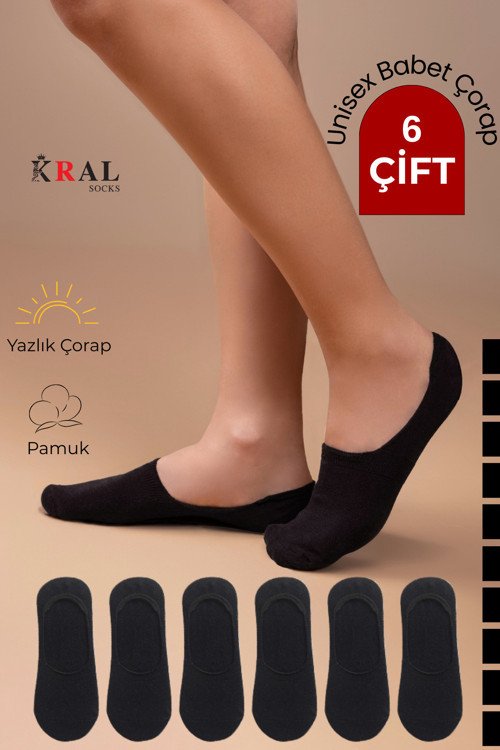 Kadın - Erkek Düz Desen (6 ÇİFT) Pamuklu Terletmez Babet Çorap