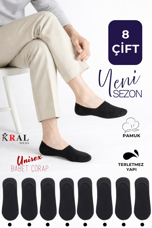 Kadın - Erkek Düz Desen (6 ÇİFT) Pamuklu Terletmez Babet Çorap