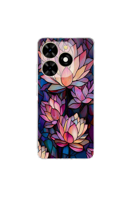 Tecno Spark 20 ile Uyumlu Vitray Sessiz Lotus Tasarımlı Şeffaf Silikon Kılıf