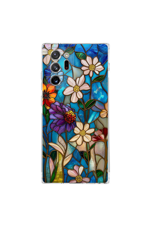 Samsung Galaxy Note 20 Ultra İle Uyumlu Vitray Mavi Bahar Tasarımlı Şeffaf Silikon Kılıf