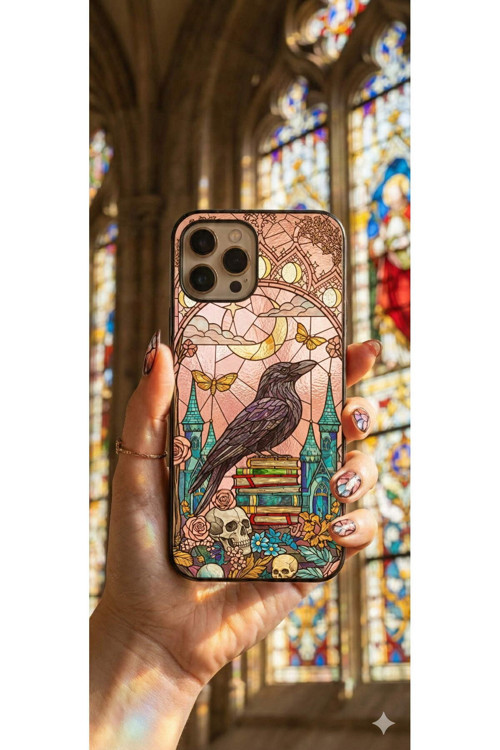 Xiaomi Mi 8 İle Uyumlu Vitray Bilge Kuzgun Tasarımlı Şeffaf Silikon Kılıf