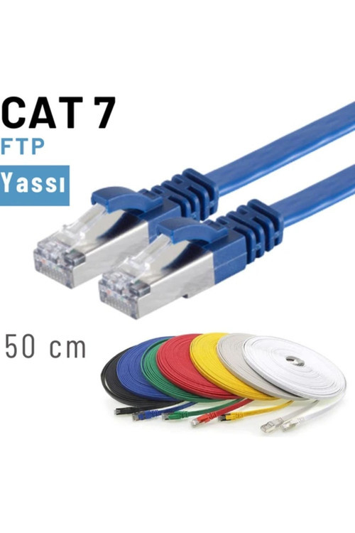 Mavi Cat7 Yassı Ftp Ethernet Network Kablosu 50 cm