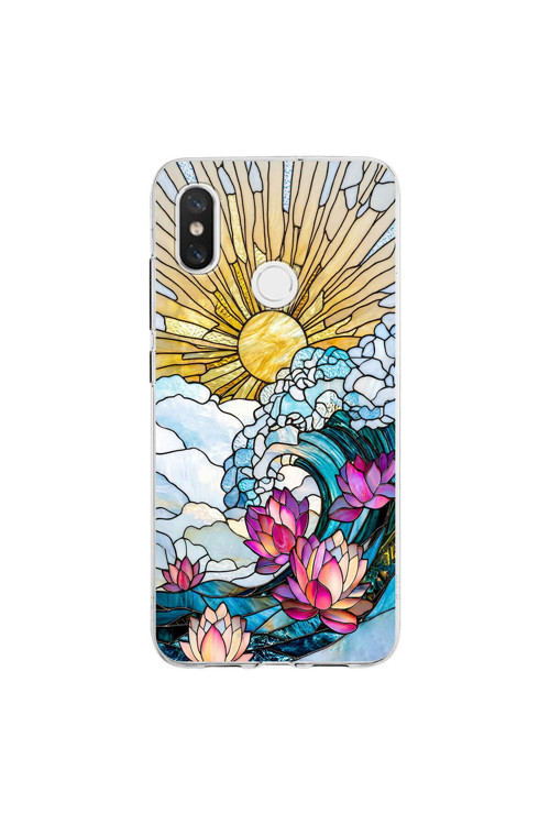 Xiaomi Mi 8 İle Uyumlu Vitray Okyanus Sabahı Tasarımlı Şeffaf Silikon Kılıf