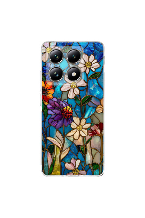 Xiaomi Mi 14T Pro İle Uyumlu Vitray Mavi Bahar Tasarımlı Şeffaf Silikon Kılıf