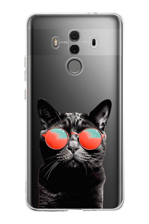 Huawei Mate 10 Pro İle Uyumlu 1Mm Slim Fit Kedi 3 050D Baskılı Şeffaf Kılıf