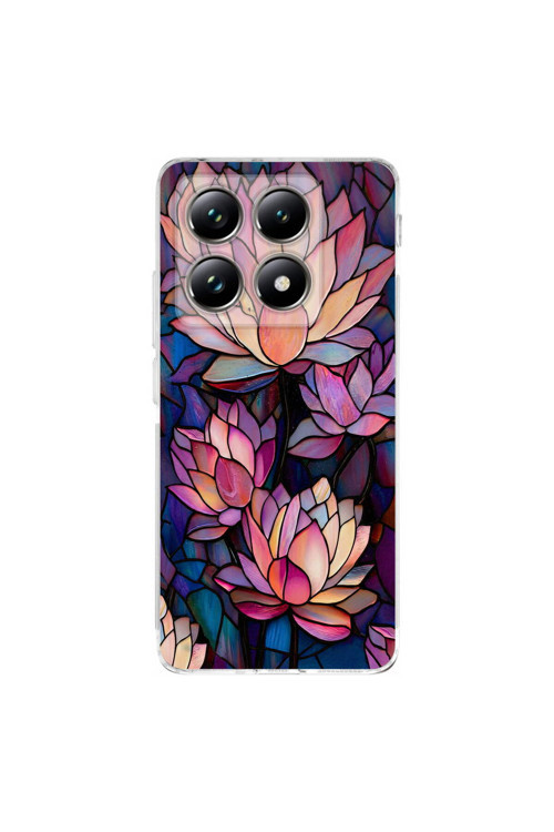 Xiaomi Mi 14T Pro İle Uyumlu Vitray Sessiz Lotus Tasarımlı Şeffaf Silikon Kılıf