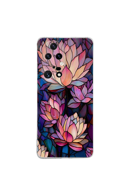 Huawei P50 Pro İle Uyumlu Vitray Sessiz Lotus Tasarımlı Şeffaf Silikon Kılıf