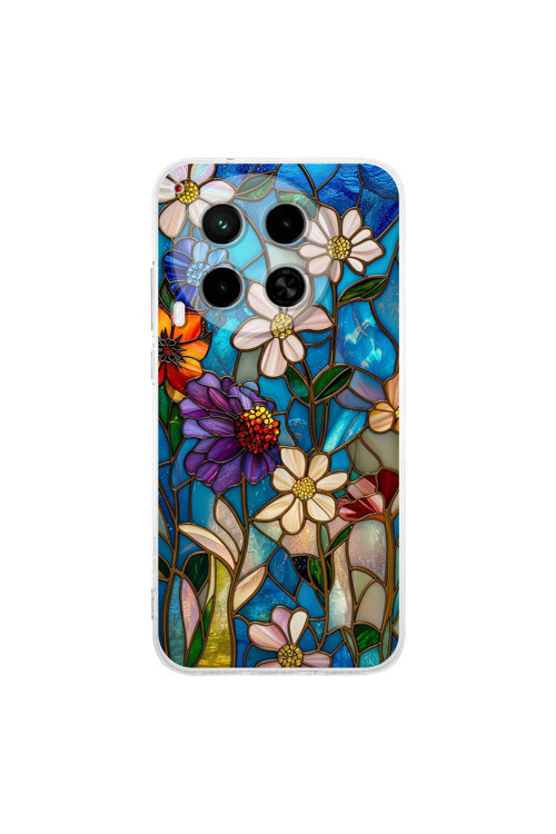 Tecno Camon 30 5G ile Uyumlu Vitray Mavi Bahar Tasarımlı Şeffaf Silikon Kılıf