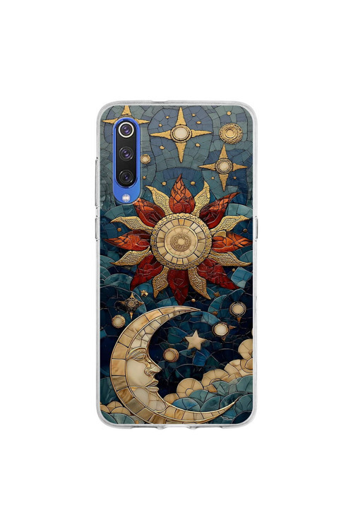 Xiaomi Mi 9 İle Uyumlu Vitray Sol Ve Luna Tasarımlı Şeffaf Silikon Kılıf