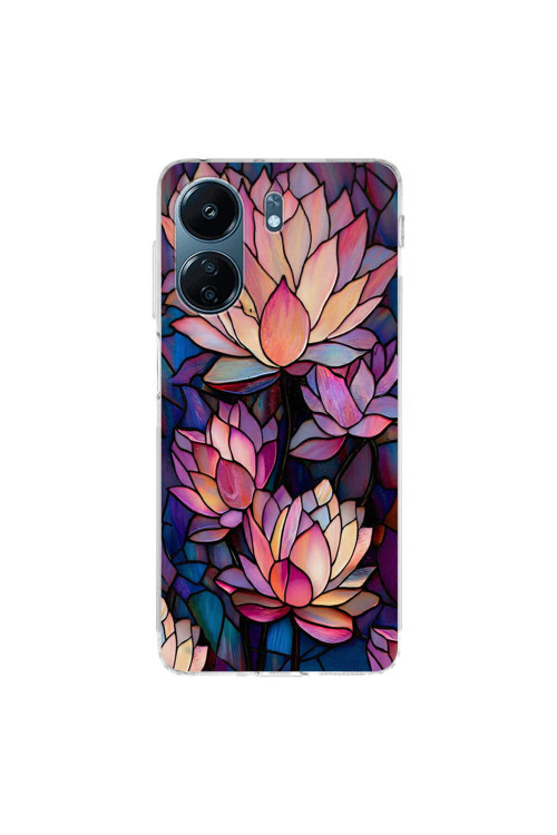 Redmi 13C ile Uyumlu Vitray Sessiz Lotus Tasarımlı Şeffaf Silikon Kılıf