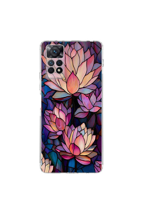 Redmi Note 12 Pro 4G ile Uyumlu Vitray Sessiz Lotus Tasarımlı Şeffaf Silikon Kılıf