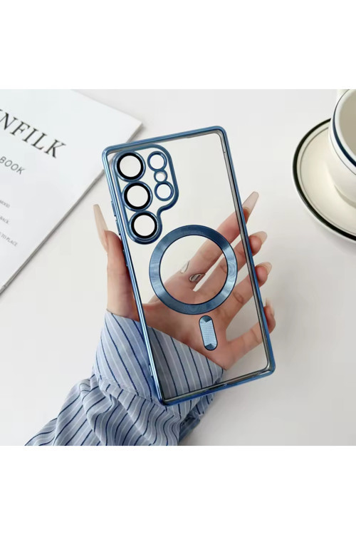 iPhone 16E Kılıf Kamera Lens Korumalı Renkli Magsafe Şeffaf Silikon Mavi
