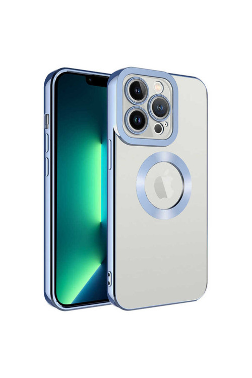 Apple İphone 14 Pro Max Kılıf Logo Yeri Açık Kamera Lens Korumalı Renkli Kenarlı Şeffaf Silikon