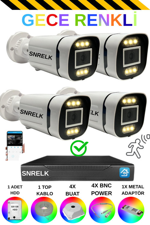 HAMA 5 MP LENS WARM LIGHT 1080P GECE RENKLİ 320GB 5536 GÜVENLİK KAMERASI SETİ