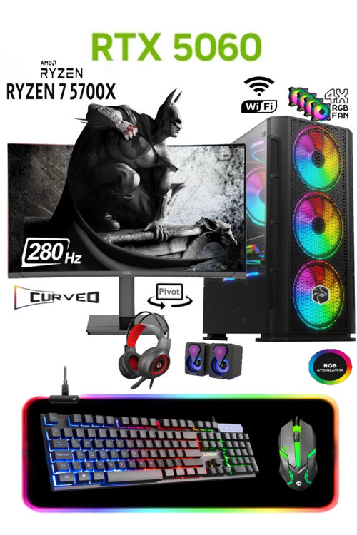 Rise X56 Ryzen 7 5700X 32Gb 1Tb M2 Ssd Rtx5060 27 280Hz Masaüstü Oyuncu Bilgisayarı Hazır Sistem