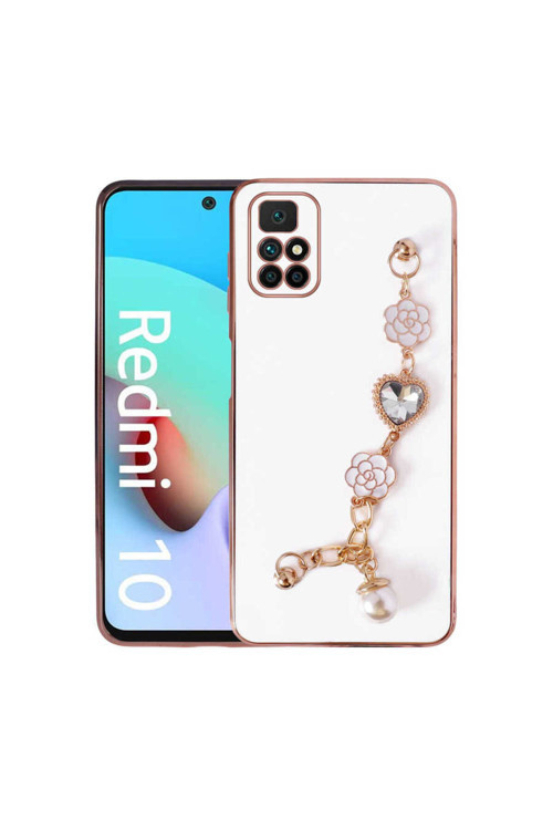 Xiaomi Redmi 10 Kılıf El Askılı Tutamaçlı Kamera Korumalı Renkli Gold Kenar Silikon Kapak