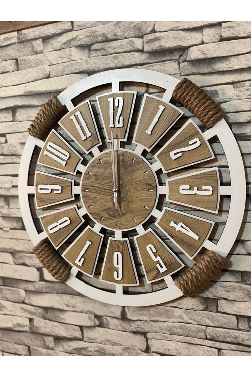 Lavintadesign Dekoratif Ahşap Kişiye Özel Halatlı Duvar Saati 50 Cm
