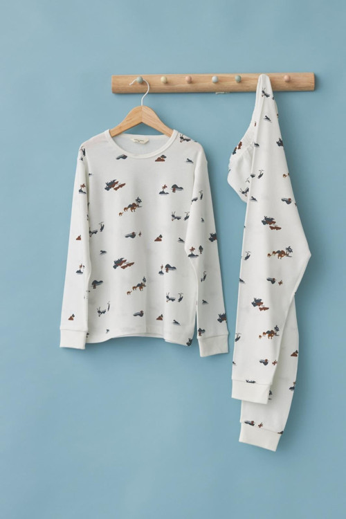Safarii Desen Çocuk Pijama Takımı Ekru