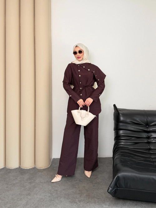 Melina Model Coupra Kumaş Detaylı Kadın Elbise Takım