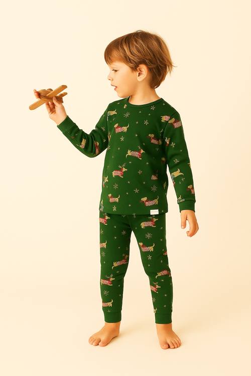 Çocuk Yılbaşı Temalı Pijama Takımı Yeşil