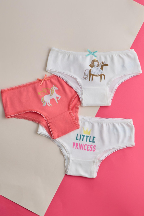 Kız Çocuk 3'lü Paket Puantiye Slip Ekru