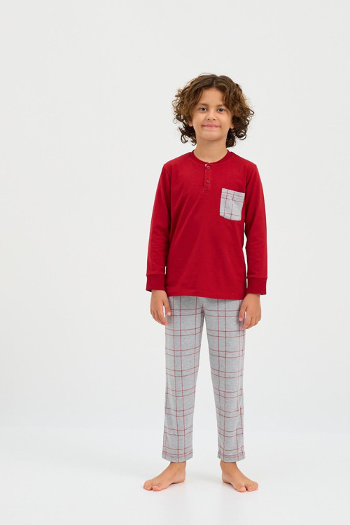 Erkek Çocuk Think Happy Çizgili Pijama Takımı Bordo