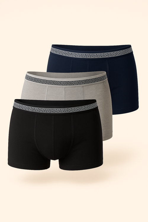Erkek 3'lü Desenli Bel Lastikli Boxer Seti Siyah / Lacivert / Gri