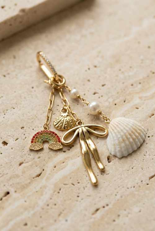 Taşlı Fiyonklu Bikini Charm Gold