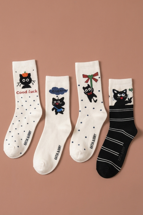 4'lü Paket Kedi Desenli Kız Çocuk Soket Çorap
