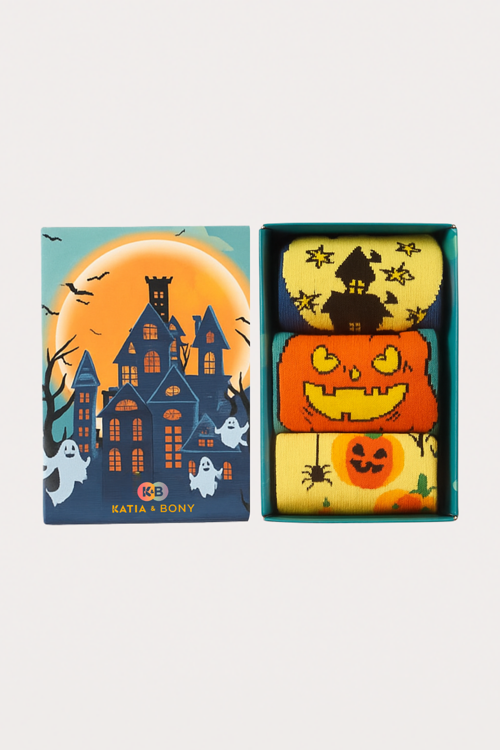 Unisex Halloween Desenli 3'lü Kutulu Soket Çorap