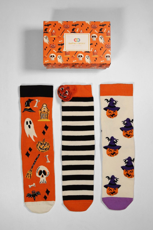 3 lü Paket Halloween Box Unisex Soket Çorap Desenli