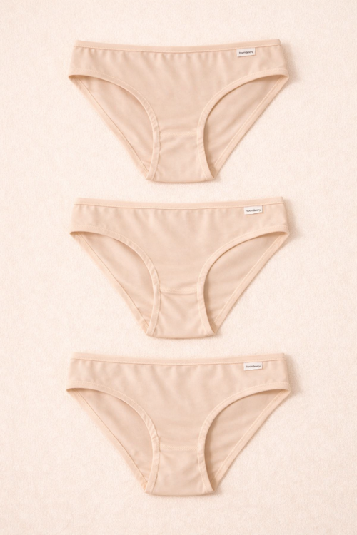 Kadın 3'lü Basic Slip Külot Ten