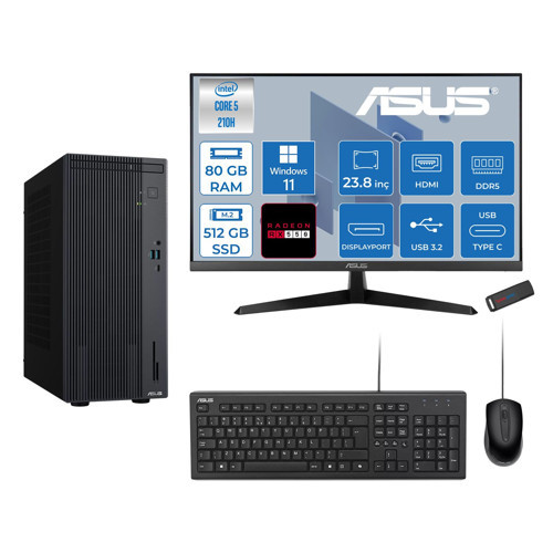 Expertcenter P500MV Intel® Core™ Ultra 5 210H 4.8ghz Aı 80GB Ddr5 512GB SSD 23.8" 120Hz 4GB/RX550 WIN11PRO Mini Tower Masaüstü Bilgisayar D52108512B0D21P27+ZETTAUSBBELLEK