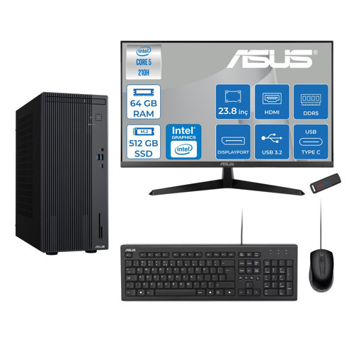 Expertcenter P500MV Intel® Core™ Ultra 5 210H 4.8ghz Aı 64GB Ddr5 512GB SSD 23.8" 120Hz Intel® Intel® Graphics Freedos Mini Tower Masaüstü Bilgisayar D52108512B0DF22+ZETTAUSBBELLEK