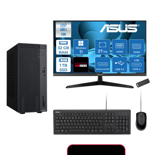 Expertcenter P500MV Intel® Core™ Ultra 5 210H 4.8ghz Aı 32GB Ddr5 1tb SSD 27" 120Hz 4GB/RX550 WIN11PRO Mini Tower Masaüstü Bilgisayar E52108512B0D21P13+ZETTAUSBBELLEK