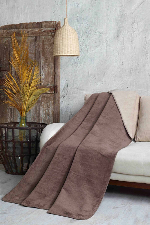 Çift Kişilik 200X220Cm Çift Taraflı Pamuklu Battaniye Açık Kahve Ve Koyu Kahve