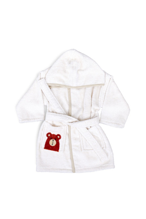 Natural Boho Ayıcık Nakışlı 100% Pamuk Bebek Ve Çocuk Bornozu