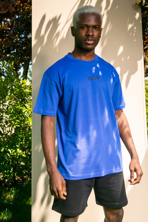 Fastır Royal Blue Erkek Bisiklet Yaka Kısa Kollu Oversize T-Shirt