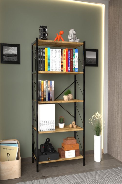 Ahlas 5 Raflı Dekoratif Kitaplık Dosya Rafı Ofis Rafı Mutfak Rafı Çok Amaçlı Raf 150 Cm