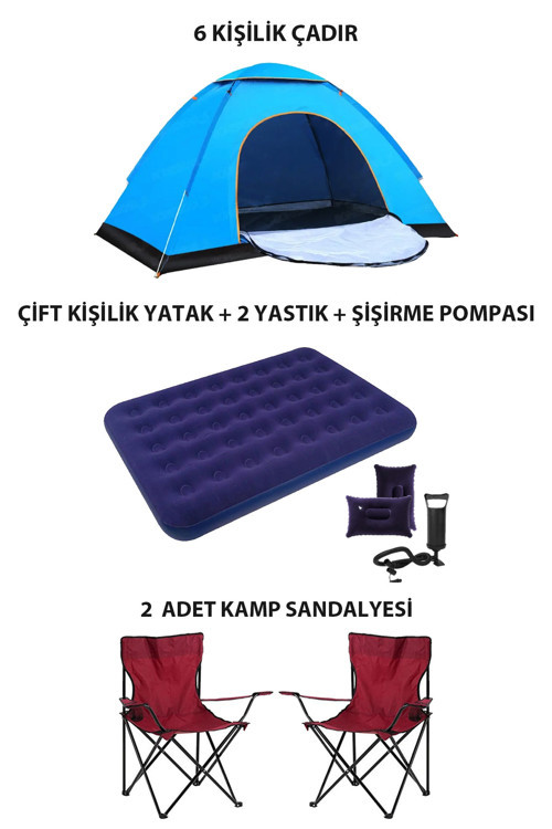 Lüx Kamp Tatil Seti Çadır 2 Adet Sandalye Yatak Yastık
