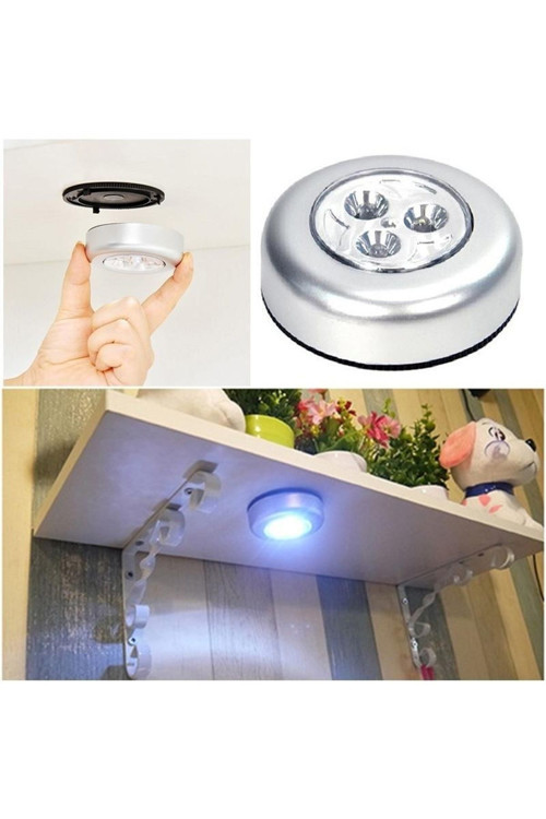 Dolap İçi Yapışkanlı 3 Ledli Pilli Mini Pratik Aydınlatma 4 Adet