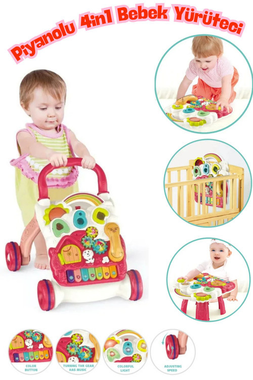 Yürümeye Yardımcı Aktivite Masalı Sesli Piyanolu 4İn1 Bebek Yürüteci