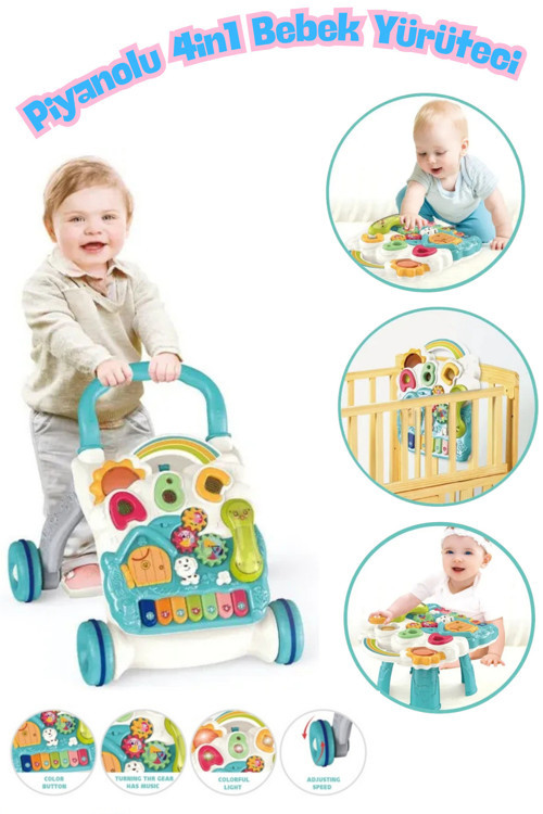 Yürümeye Yardımcı Aktivite Masalı Sesli Piyanolu 4İn1 Bebek Yürüteci