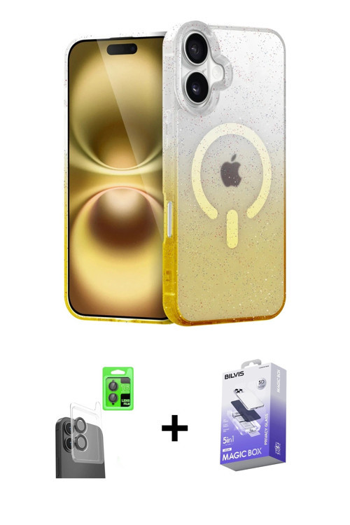 ieg™ iPhone 16 Kılıf Eksen Minimal Özel Seri - Siyah Bilvis 5in1 5D Magic Hayalet Cam Ekran Koruyucu