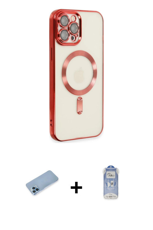ieg™ iPhone 12 Pro Max Kılıf Nova Işık Özel Seri - Siyah Joko Magic 5D Cam + Mavi Shine Kamera Lens