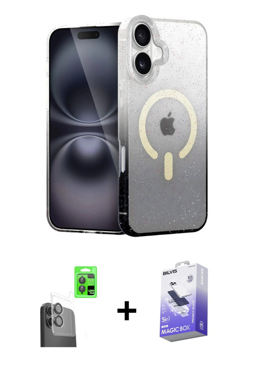 ieg™ iPhone 16 Kılıf Eksen Minimal Özel Seri - Siyah Bilvis 5in1 5D Magic Hayalet Cam Ekran Koruyucu