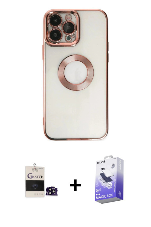 ieg™ iPhone 14 Pro Max Kılıf Pusula Form - Siyah Bilvis 5in1 5D Magic Hayalet Cam Ekran Koruyucu + S