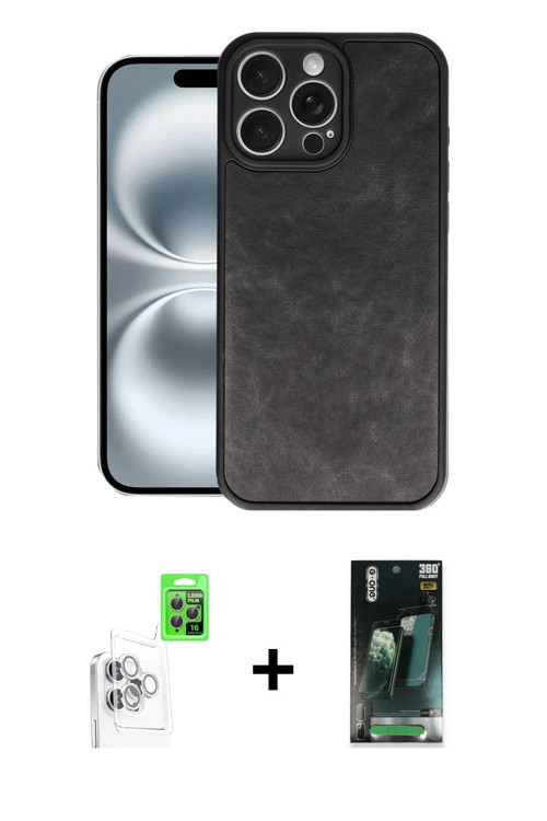 ieg™ iPhone 16 Pro Max Kılıf Kıvılcım Işık Serisi - Siyah 360 Mat Full Body Arka Koruyucu + Beyaz Ra